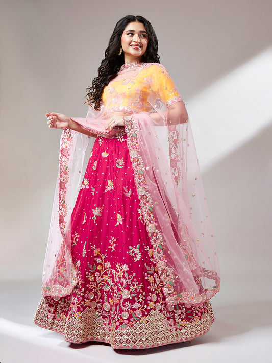 Rose Pure Georgette Sequinse Work Semi-Stitched Lehenga & Unstitched Blouse with Dupatta