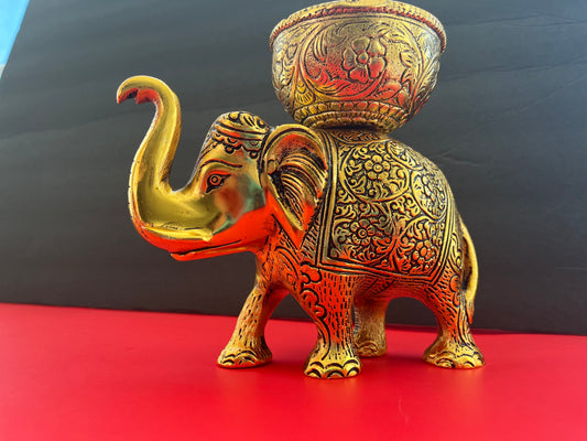 Metal Elephant Dry Fruit Bowl Showpiece Gold Polish for Your Home,Office Table Decorative,Elephant Showpiece Bowl Set (2 Pcs) for Gift,Animal Figurines