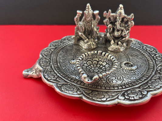 Laxmi Ganesha Thali Deepak Silver