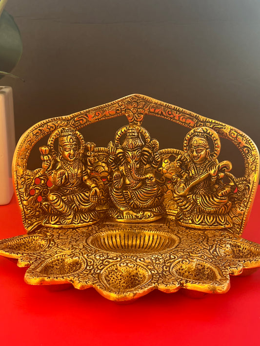 Laxmi Ganesha Deepak Gold plated diya