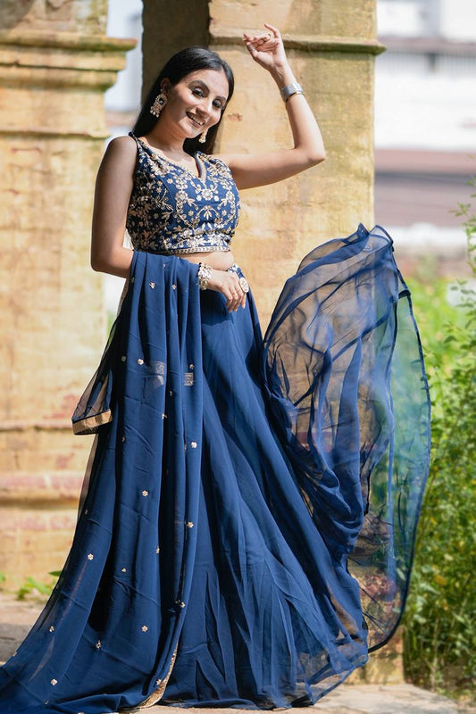 Regal Reverie: Festive Georgette Lehenga with Sequins and Thread Embroidery Ensemble
