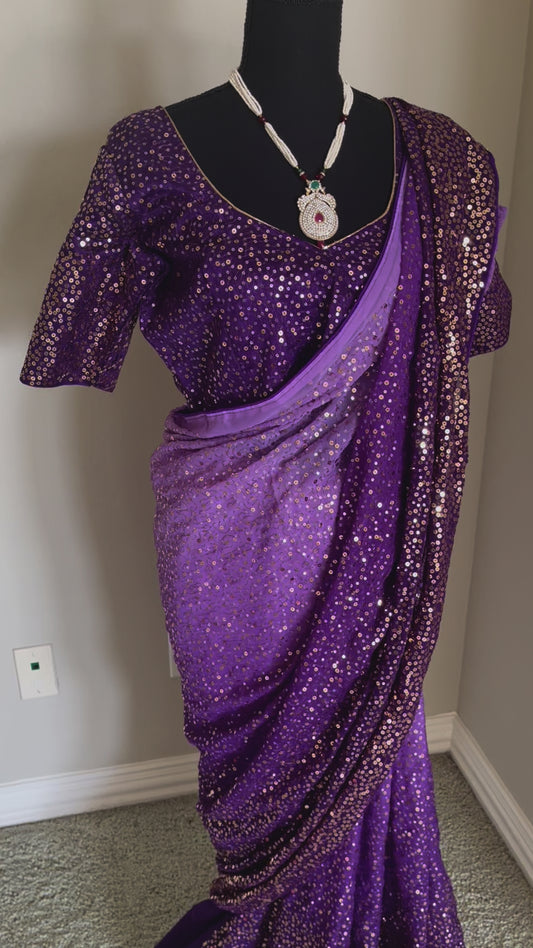 Party Wear Sequin Saree with Stitched Blouse