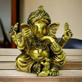 Antique Brass Made Ganesha Wearing Turbon