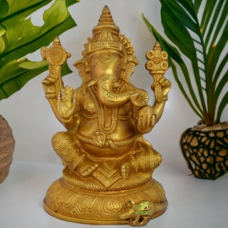 Lord Ganesha Brass Blessing Religious Statue for Prosperity Yellow